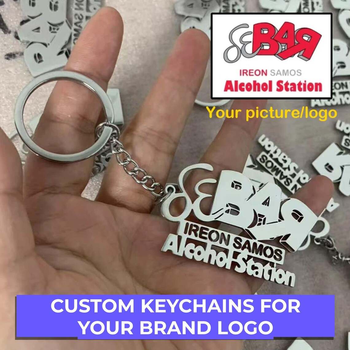 Customized Logo Keychain, Stainless Steel Business Logo Key Ring ...