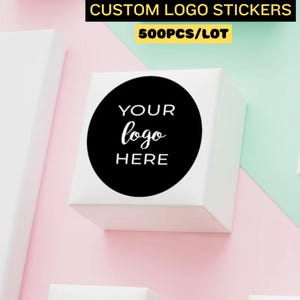 Pegatinas con logotipo de marca, pegatinas con logotipo personalizado, pegatinas con logotipo personalizado, pegatinas de agradecimiento, pegatinas con imagen de logotipo, rollo de pegatinas con imagen (500 unidades)