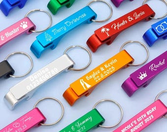Abridor de Garrafas Personalizado - Ideia de Presente em Grande Quantidade, Abridor de Garrafas com Logotipo Personalizado, Chaveiro com Texto Personalizado, Lembrancinha de Casamento, Despedida de Solteiro ou Aposentadoria