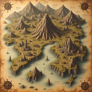 Fantasy-RPG-kaarten. Handgetekende fantasy-RPG-kaart | Digitale kaart D&D | Middeleeuws koninkrijk | Downloaden in hoge resolutie