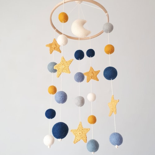 Baby Boy Mobile Blue Stars and Moon Space Crib Mobile Felt Etsy