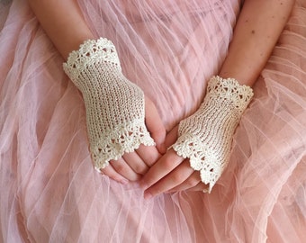 Bridal Lace Gloves, Ivory Crochet Gloves, Summer Fingerless Gloves, Wedding Gloves, Cream Bridal Ivory Gloves, Crochet Gloves, Cream Gloves