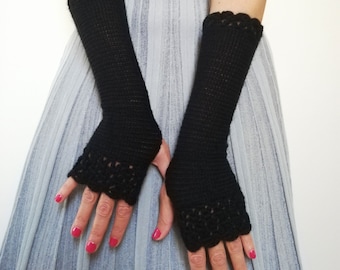 Black Fingerless Gloves, Arm Warmers Womens, Long Black Gloves, Gothic Gloves, Black Wrist Warmers, Winter Knit Gloves, Formal Black Gloves