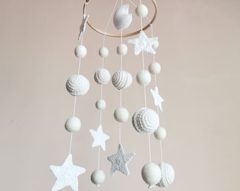 Ruimte Baby Mobile, Witte Planeten Mobile, Moon Cot Mobile, Sterren Wieg Opknoping Mobile, Neutrale Gender Nursery Decor, Crib Mobile, Pasgeboren Gift