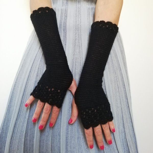 Black Fingerless Gloves, Arm Warmers Womens, Long Black Gloves, Gothic Gloves, Black Wrist Warmers, Winter Knit Gloves, Formal Black Gloves