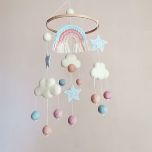 Cloud Baby Mobile, Rainbow Mobile, Baby Girl Mobile, Pink Baby Mobile, Woodland Mobile, Hanging Crib Mobile, Boho Cot Mobile, Montessori image 1