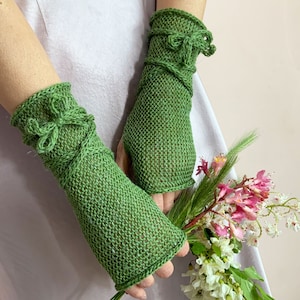 Lange vingerloze handschoenen, bruine armwarmers, wintervingerloze wanten, wollen polswarmers, WoodLand-handschoenen, bruine gebreide wanten, boshandschoenen Groen