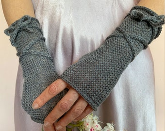 Guantes grises sin dedos, calentadores de brazos para mujeres, mitones largos sin dedos, guantes Outlander, calentadores de muñeca de punto, guantes de lana, guantes de mensajes de texto