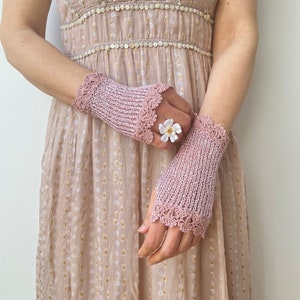 Summer Gloves, Crochet Gloves, Pink Fingerless Gloves, Bridal Gloves, Wedding Lace Gloves, Bridesmaids, Purple Arm Warmer, Cotton Gloves image 1