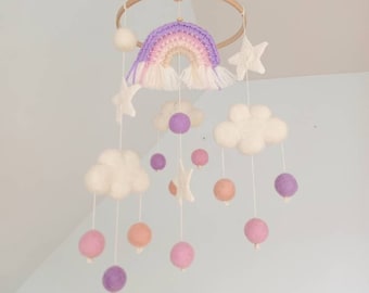 Wolken Mobile, Baby Mädchen Mobile, Regenbogen Baby Mobile, Pink Lila Mobile, Wald Mobile, Krippe Mobile, Boho Baby Mobile, Montessori Mobile