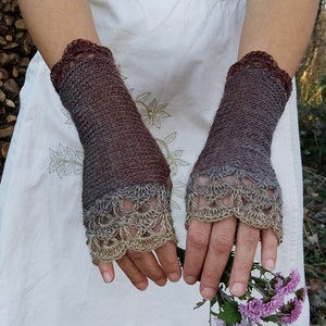 Brown Fingerless Gloves, Brown Arm Warmers, Crochet Mittens, Knit Wrist Warmers, Texting Gloves Women, WoodLand Gloves, Fairy Gift Her