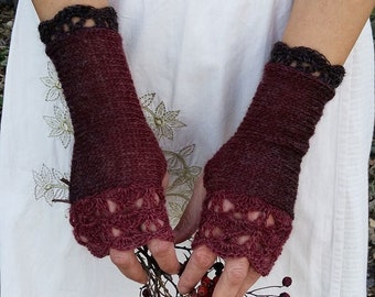 Fingerless Gloves Women, Burgundy Red Arm Warmers, Crochet Mittens, Texting Gloves, WoodLand Wrist Warmers, Knitted Gloves, Brown Gloves