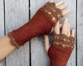 Fingerless Gloves, Womens Arm Warmers, Brown Gloves, Fingerless Mittens, Crochet Gloves, Fairy Gloves, Forest Gloves, Texting Gloves, Gift