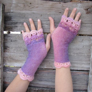 Fingerless Gloves, Purple Arm Warmers, Crochet Gloves, Lavender Wrist Warmers, Fairy Gloves, Texting Gloves, Pastel Women Gloves, Gift Her