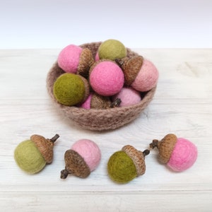 Felt Acorns, Pink Green Acorns, Easter Decor, Montessori Acorns, Wool Acorns, Woodland Wedding Favors, Fairy Nursery Decor, Montessori Play image 3