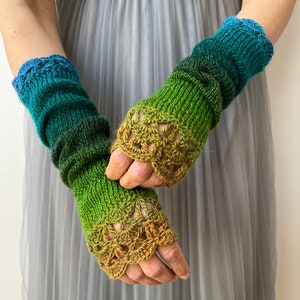 Long Fingerless Gloves, Green Arm Warmers, Forest Gloves, Winter Hand Warmers, Crochet Gloves, Colorful Gloves, Texting Gloves, Women Gift