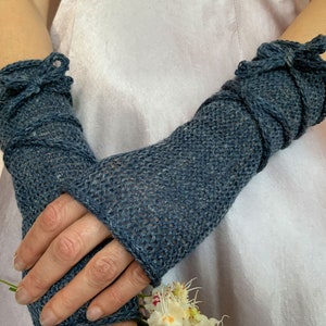 Gants sans doigts pour femmes, chauffe-bras bleu marine, mitaines sans doigts, gants textuels, chauffe-poignets tricotés, gants de laine dhiver, offrez-lui image 2