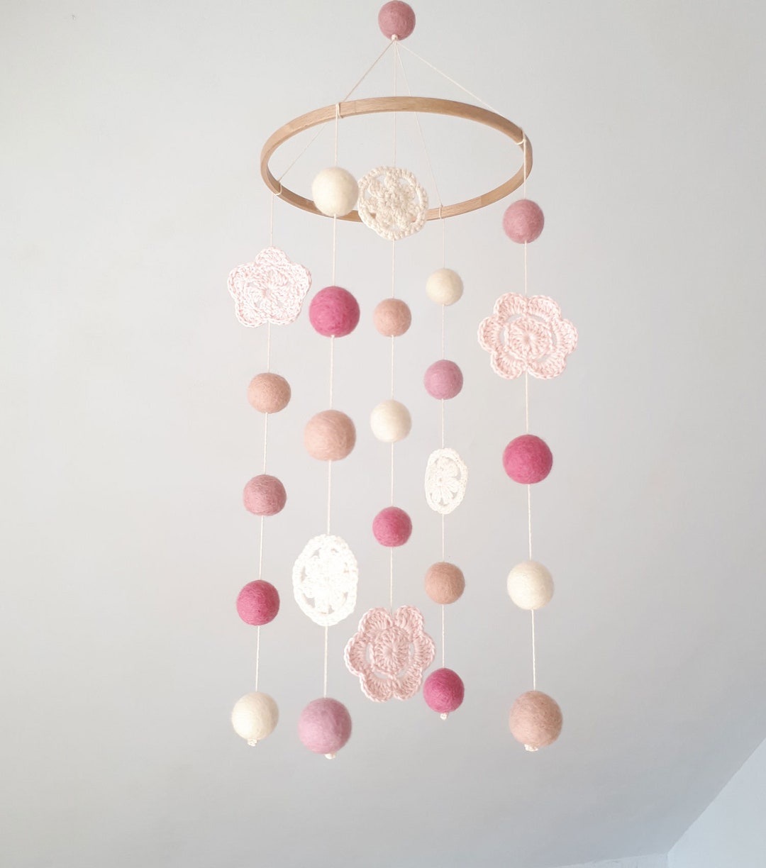 Flower Baby Mobile, Pink Cot Mobile, Girl Nursery Mobile, Floral Baby