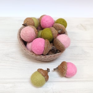 Felt Acorns, Pink Green Acorns, Easter Decor, Montessori Acorns, Wool Acorns, Woodland Wedding Favors, Fairy Nursery Decor, Montessori Play image 4