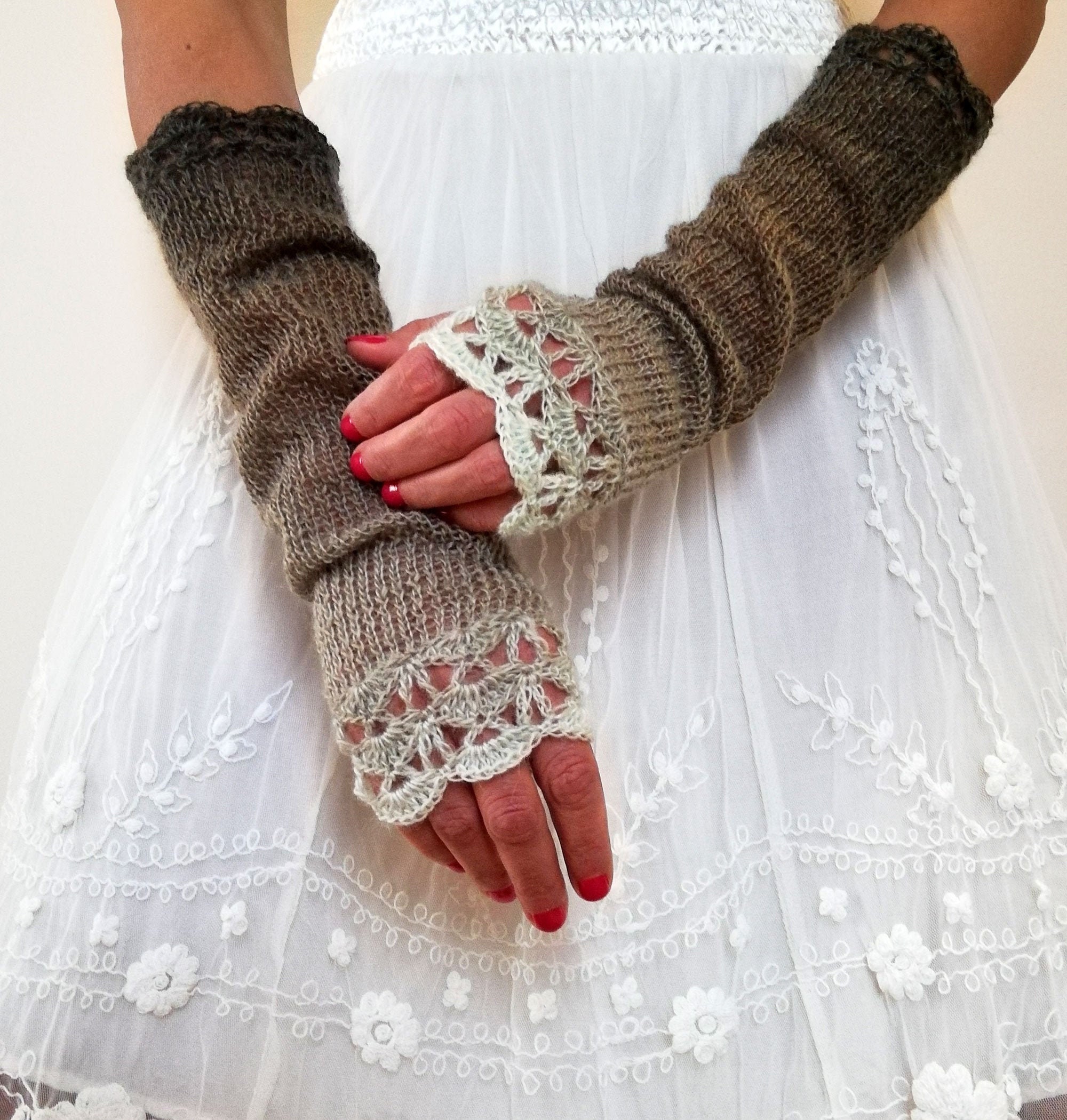 Women Knitted Crochet Arm Fingerless Winter Gloves Unisex Soft Warm Ball Mitten 
