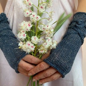 Gants sans doigts pour femmes, chauffe-bras bleu marine, mitaines sans doigts, gants textuels, chauffe-poignets tricotés, gants de laine dhiver, offrez-lui image 1