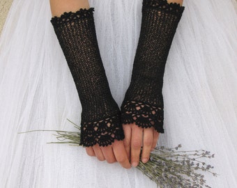 Wedding Gloves, Black Fingerless Gloves, Victorian Gloves, Bridal Gloves, Crochet Gloves, Long Lace Gloves, Gothic Gloves, Vintage Style