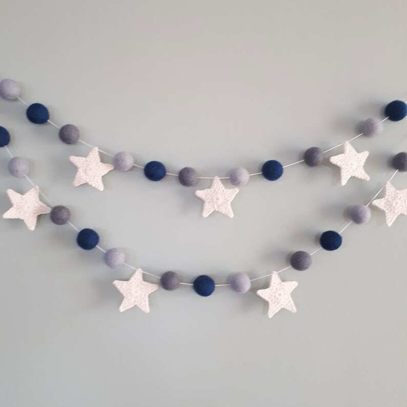 Space Baby Mobile, Moon Cot Mobile, Blue Grey Mobile, Stars Cot Mobile, Boy Baby Mobile, Monochrome, Felt Balls Mobile, Planets Baby Mobile image 4