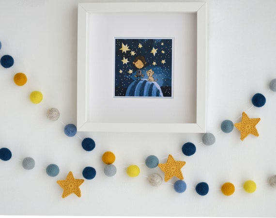 Felt pom-poms Stars Garland Pom Pom Nursery Garlan...