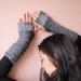Grey Fingerless Mittens, Grey Long Gloves, Womens Arm Warmers, Grey Wrist Warmers, Crochet Gloves, Knit Texting Gloves, Warm Winter Mittens 
