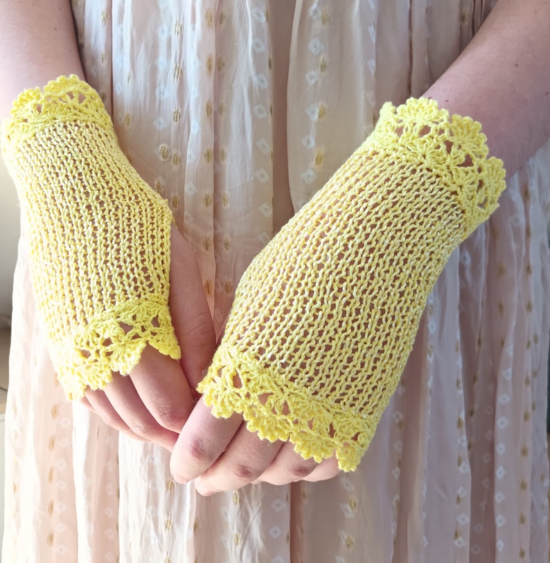 Mitaines d'été, Gants de mariée en dentelle, Gants en crochet jaunes, Gants en coton, Gants de demoiselle d'honneur, Gants de mariage, Gants de style vintage Jaune