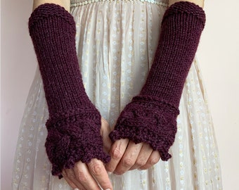 Fingerless Gloves Womens, Outlander Arm Warmers, Plum Gloves, Cottage Wrist Warmers, Winter Mittens, WoodLand Gloves, Hand Knit Gloves