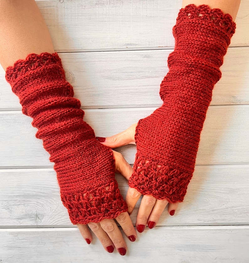 Mitaines roses, Manchettes fuchsia, Gants en tricot pour femme, Mitaines longues, Gants au crochet, Gants pour SMS, Cadeau pour la Saint-Valentin Marron