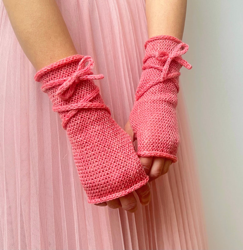 Long Fingerless Gloves, Brown Arm Warmers, Winter Fingerless Mittens, Wool Wrist Warmers, WoodLand Gloves, Brown Knit Mittens, Forest Gloves Pink