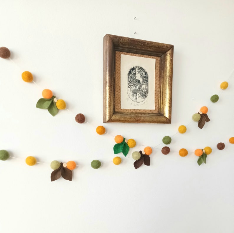 Rustic Garland, Felt Ball Garland, Pom Pom Garland, Thanksgiving Garland, Fall Bunting, Leaves Garland, Home Fall Decor, Cottage Decor image 2