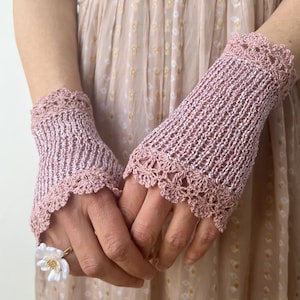 Summer Gloves, Crochet Gloves, Pink Fingerless Gloves, Bridal Gloves, Wedding Lace Gloves, Bridesmaids, Purple Arm Warmer, Cotton Gloves image 3