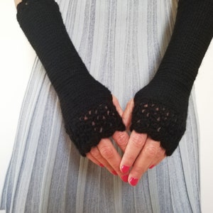 Grey Fingerless Gloves, Long Grey Gloves, Arm Warmers Womens, Grey Wrist Warmers, Grey Crochet Gloves, Texting Gloves, Warm Winter Mittens image 4