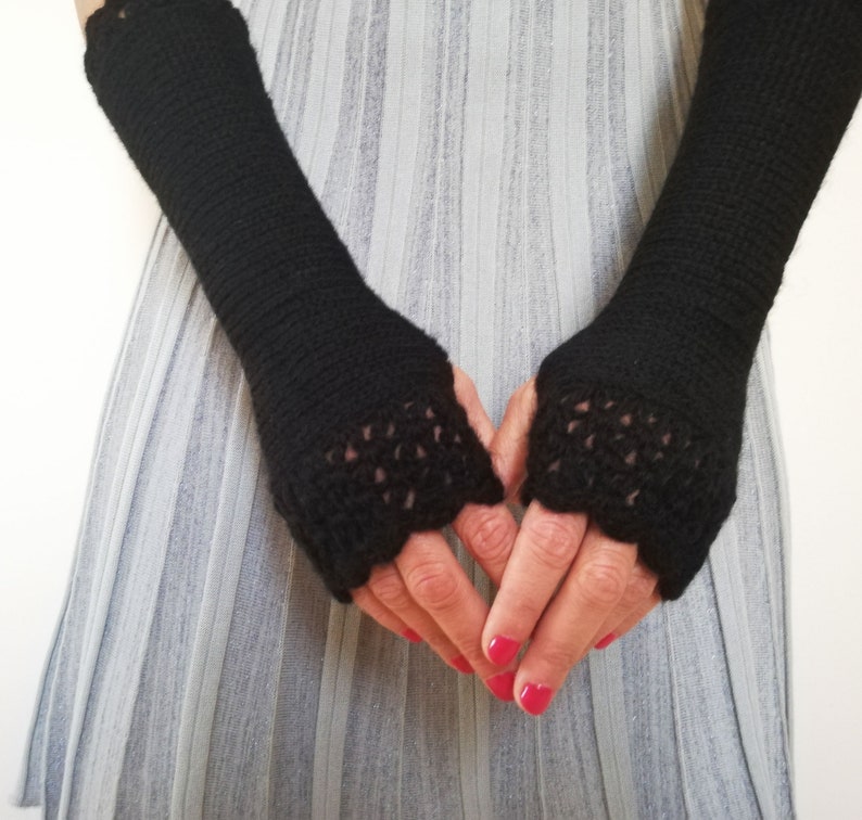 Grey Fingerless Gloves, Long Grey Gloves, Arm Warmers Womens, Grey Wrist Warmers, Grey Crochet Gloves, Texting Gloves, Warm Winter Mittens image 4