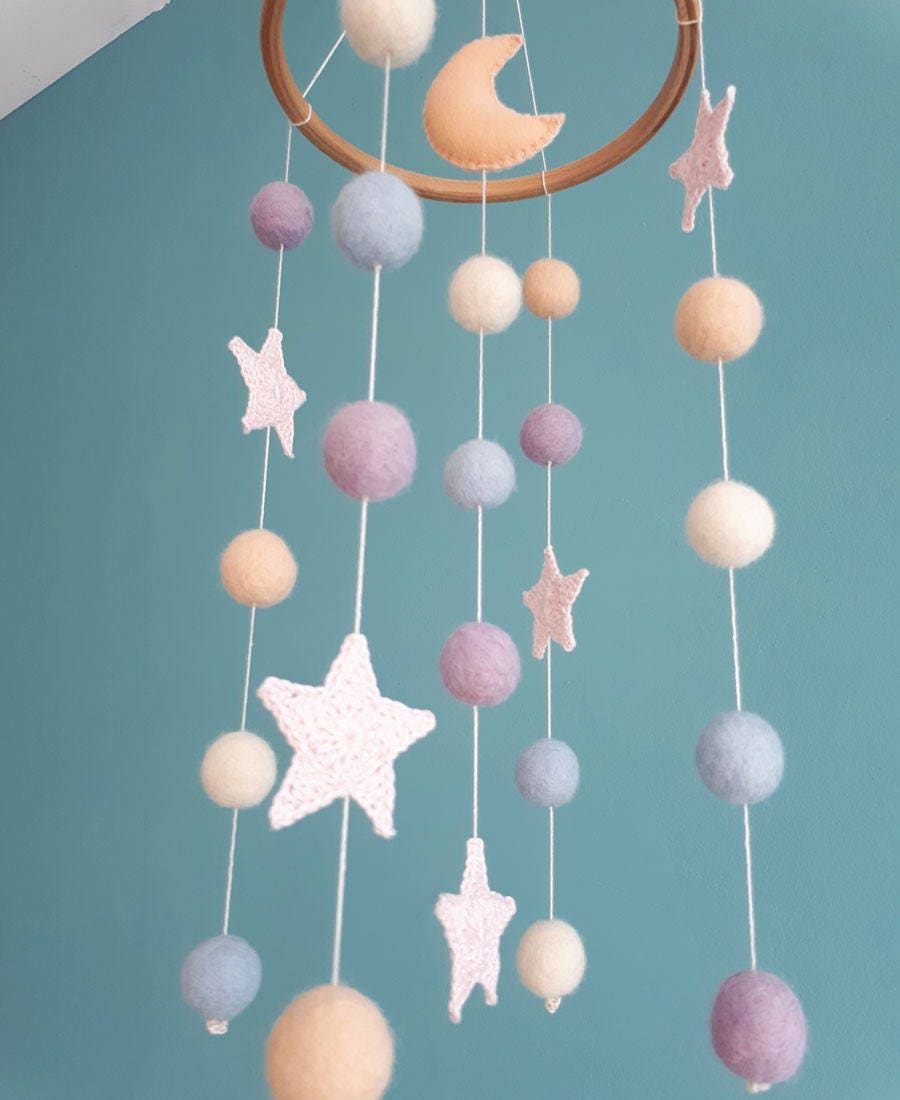 Baby Girl Mobile Moon Crib Mobile Stars Nursery Decor Space Etsy