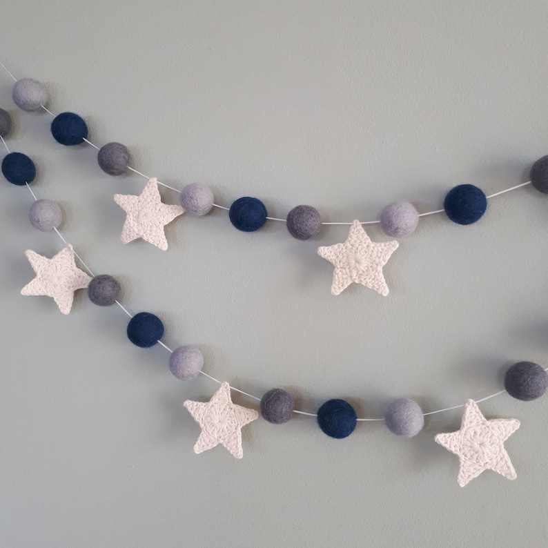 Space Baby Mobile, Moon Cot Mobile, Blue Grey Mobile, Stars Cot Mobile, Boy Baby Mobile, Monochrome, Felt Balls Mobile, Planets Baby Mobile image 5