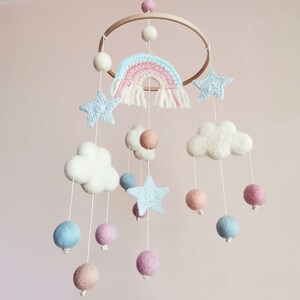 Cloud Baby Mobile, Rainbow Mobile, Baby Girl Mobile, Pink Baby Mobile, Woodland Mobile, Hanging Crib Mobile, Boho Cot Mobile, Montessori image 7