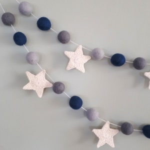 Space Baby Mobile, Moon Cot Mobile, Blue Grey Mobile, Stars Cot Mobile, Boy Baby Mobile, Monochrome, Felt Balls Mobile, Planets Baby Mobile image 10