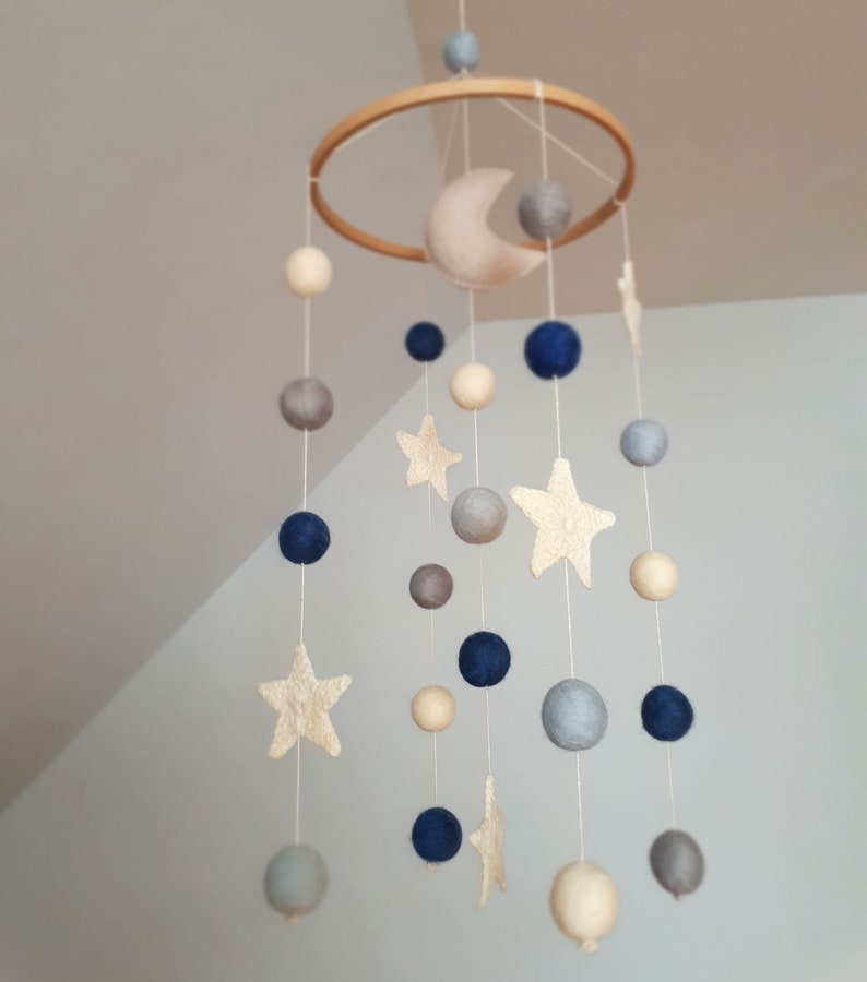 Space Baby Mobile Moon Cot Mobile Blue Grey Mobile Stars Etsy