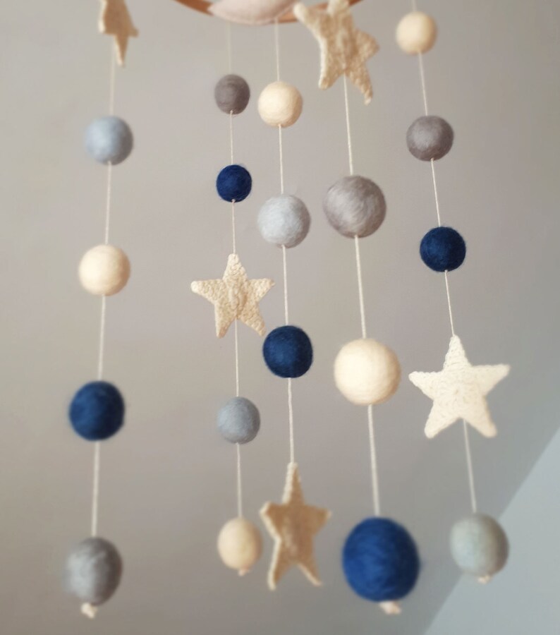 Space Baby Mobile Moon Cot Mobile Blue Grey Mobile Stars Etsy