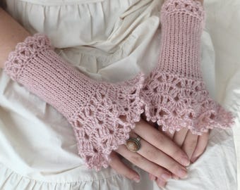 Pink Crochet Wrist Warmers, Victorian Lace Fingerless Gloves, Cottagecore Detachable Ruffle Cuffs, Vintage Style Gloves, Boho Hand Warmers