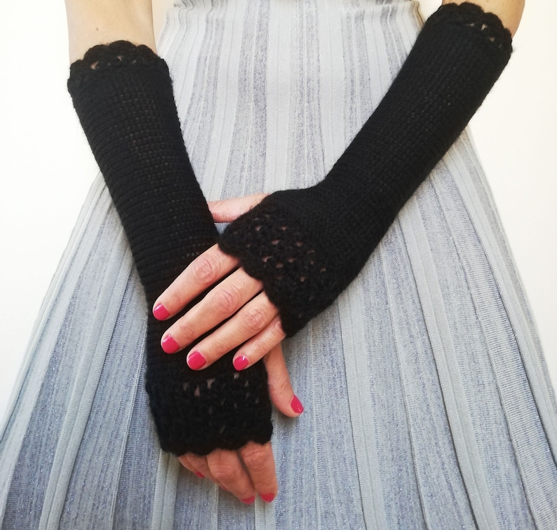 Grey Fingerless Gloves, Long Grey Gloves, Arm Warmers Womens, Grey Wrist Warmers, Grey Crochet Gloves, Texting Gloves, Warm Winter Mittens image 5