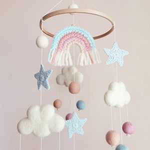 Cloud Baby Mobile, Rainbow Mobile, Baby Girl Mobile, Pink Baby Mobile, Woodland Mobile, Hanging Crib Mobile, Boho Cot Mobile, Montessori image 2