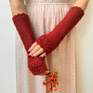 Mitaines roses, Manchettes fuchsia, Gants en tricot pour femme, Mitaines longues, Gants au crochet, Gants pour SMS, Cadeau pour la Saint-Valentin image 7