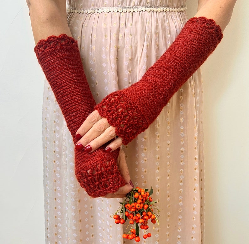 Mitaines roses, Manchettes fuchsia, Gants en tricot pour femme, Mitaines longues, Gants au crochet, Gants pour SMS, Cadeau pour la Saint-Valentin image 7