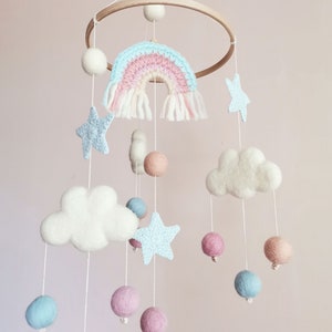 Cloud Baby Mobile, Rainbow Mobile, Baby Girl Mobile, Pink Baby Mobile, Woodland Mobile, Hanging Crib Mobile, Boho Cot Mobile, Montessori image 5