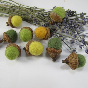 Felted Acorns, Wool Acorns Ornaments, Green Handmade Acorns, Fall Table Decor, Cottage Home, Waldorf Thanksgiving, Woodland Wedding Favors image 3